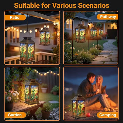 Solar Lantern Outdoor Waterproof Art Storm Clouds Prickly Pear Flowers Garden Decor LED Solar Lights Hanging/Tabletop Lamp Gifts for Women Mom for Outside Yard Patio