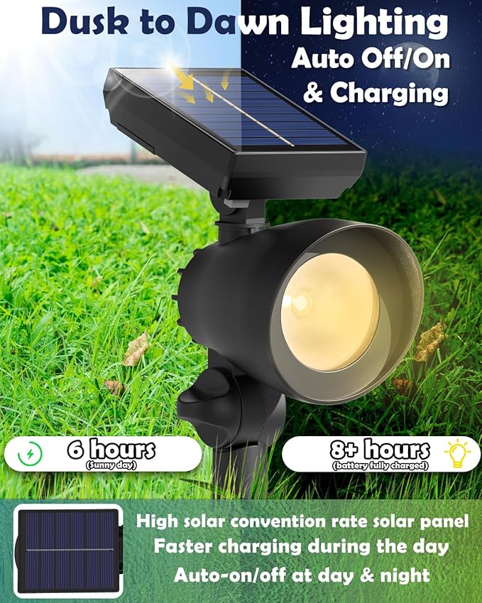 Solar Lights Outdoor, Solar Spot Lights Outdoor, 6 Pack IP44 Waterproof Solar Spotlights, Auto On/Off Solar Powered | Lumora