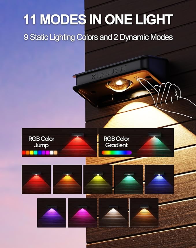 10 Pack Solar Fence Lights - 3 Modes, 9 Colors Outdoor Solar Lights, Waterproof IP 65, 35lm for Step, Stair, Deck | Lumora