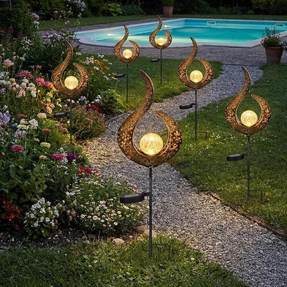 6 Pack Solar Stake Lights Outdoor Decorative Metal Ground Pathway LED Stake Lights Replacement Stakes Built-in Rechargeable Battery for Lawn Patio Yard Outdoor Garden Decor
