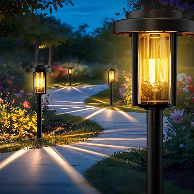 GIGALUMI Solar Pathway Lights Outdoor, 8 Pack Waterproof IP65 Solar Powered Landscape Lighting, Auto On/Off Garden Lights for Yard Lawn Patio Walkway Driveway Decor (Warm White)