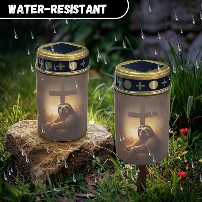 Sloth Cross Solar Grave Lights for Cemetery Outdoor Lighting Garden Led Solar Lights Portable Gifts
