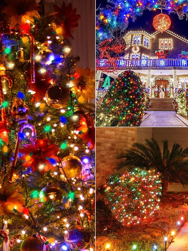 C9 LED Multicolor Christmas Lights, 25Ft Vintage C9 Christmas Lights with 26 LED Ceramic Colorful Bulbs, Hanging Connectable Xmas String Lights for Patio Garden Holiday Home Xmas Decor
