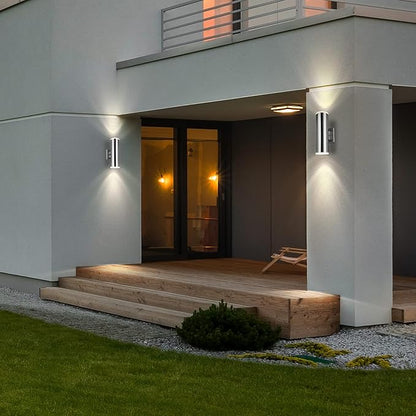 Dusk to Dawn Sensor Outdoor Porch Light, Anti-Rust Waterproof Up Down Metal Cylinder Wall Lights with Stainless Steel 304 for Courtyard Garage Entryway (13" Height, UL Listed, No Bulbs)