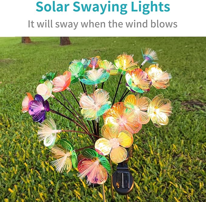 JJGoo 2 Pack Solar Garden Lights, Solar Flower Swaying Light for Outside, New Upgraded Outdoor Waterproof Light for | Lumora
