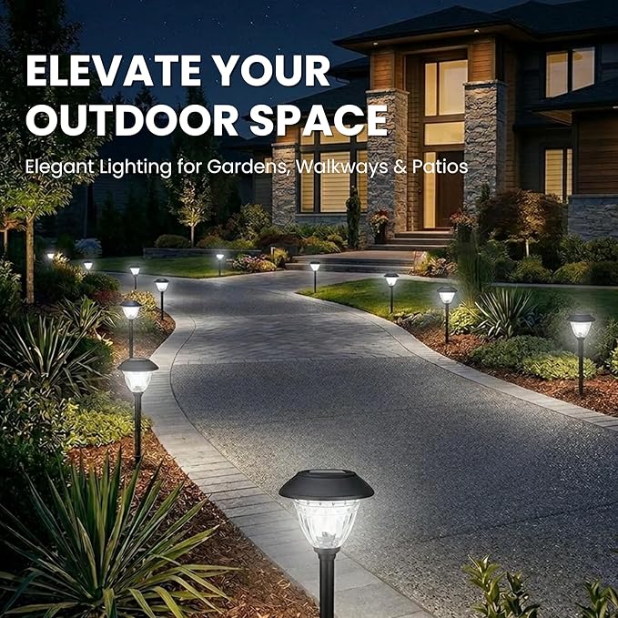 Energizer Solar Outdoor Garden Lights - 10 Pack LED Driveway Solar Lights with 10 Lumen Output, Patterned Glass & Metal Finish, IP65 Waterproof & Easy to Install Garden Lights for Outside - Black