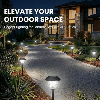 Energizer Solar Outdoor Garden Lights - 10 Pack LED Driveway Solar Lights with 10 Lumen Output, Patterned Glass & Metal Finish, IP65 Waterproof & Easy to Install Garden Lights for Outside - Black