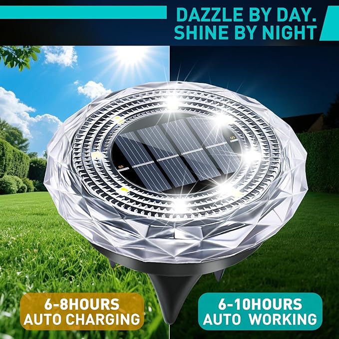 Solar Ground Lights,Solar Disc Light Outdoor Waterproof,Landscape Lighting Garden Lights for Pathway, Yard, Deck, Lawn, Patio, Swimming Pool, Walkway(Cool, 8Pack)