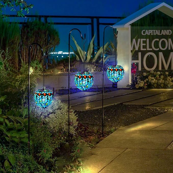 VCUTEKA Hanging Solar Lanterns Mosaic Solar Lights with Hook Up, Outdoor Garden Lights Decor for Yard Tree Fence | Lumora