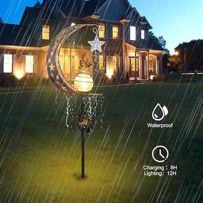 Solar Lights Outdoor Garden,Moon Fairy Solar Light, Decorations Crackle Glass Globe with Angel Pathway Stake Light, Waterproof Lights for Pathway Lawn Patio, Black