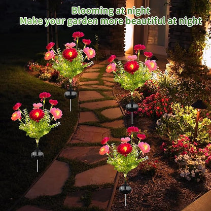 3-Pack Solar Garden Lights – 21 Solar Snow Lotus Flowers, Waterproof Auto On/Off Pathway Lights for Yard, Walkway, Patio & Cemetery Decor (Red)
