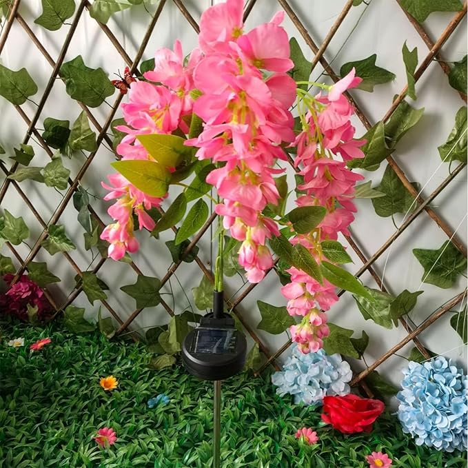 Solar Garden Lights Outdoor Waterproof Decorative Solar Lights Outdoor 1 Pack with Wisteria Flower Garden Decor Yard Patio Lawn, Gifts for Mother's Day Mom Women (Pink)
