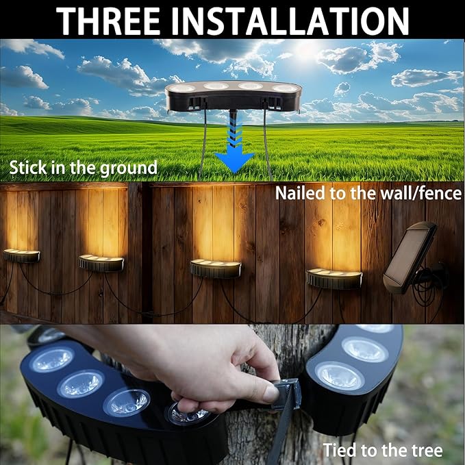 Solar Palm Tree Ring Lights Outdoor, 3-in-1 Tie/Stake/Hang Installation, Warm White 50Lumen LED Tree Uplighting | Lumora