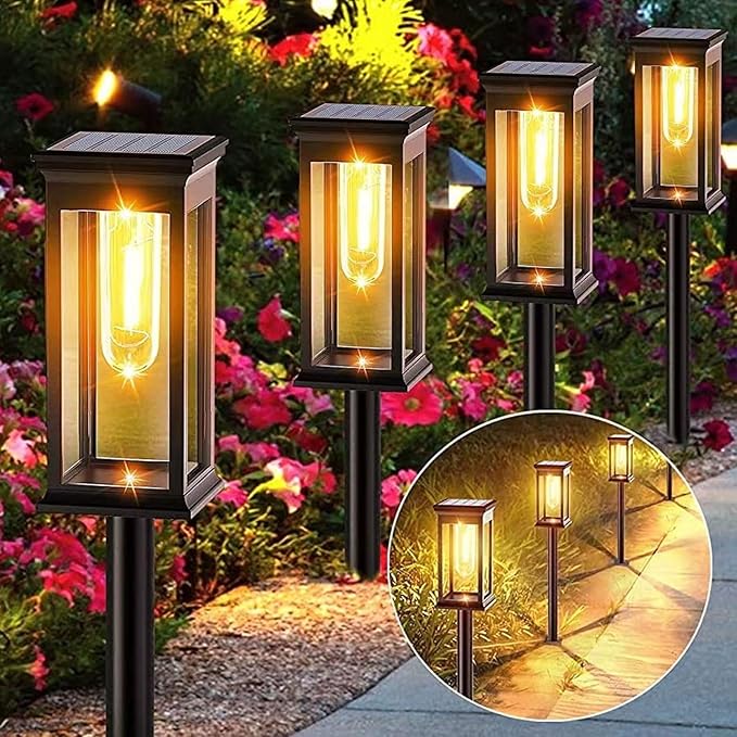 2PCS Solar Pathway Lights Outdoor, Waterproof ABS Solar 21.65in Warm Light - Auto On Off, Easy Installation, Ideal for Yard Lawn Patio Walkway Decoration