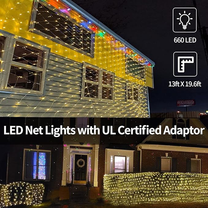 ZAIYW 660 LED Net Lights Outdoor Mesh Lights, 20Ft x 13Ft Large Christmas Net Lights Plug in with Remote Control Timer for Bushes Xmas Shrubs Wall Wedding Tree Decor (Warm White)