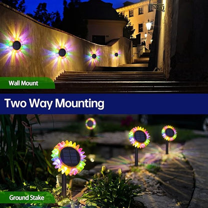 HUYIENO Solar Lights Outdoor Garden Decor Sunflower Waterproof Pathway Fence Lighting Ground/Wall Mounting 2 in 1 for Garden,Patio,Yard Decoration
