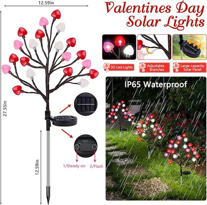 2 Pack Valentine's Day Solar Outdoor Lights, Valentines Day Decor Red Pink White Heart Solar Valentine Lights, Valentines Day Solar Decorations Outdoor Garden Lawn Yard Decorations