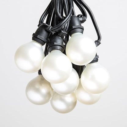 Hometown Evolution, Inc. 100 Foot C9 Commercial Exterior Globe String Lights with 80 G50 2 Inch White Satin Bulbs (Black Wire) for Weatherproof Heavy Duty Vintage Outside Lighting
