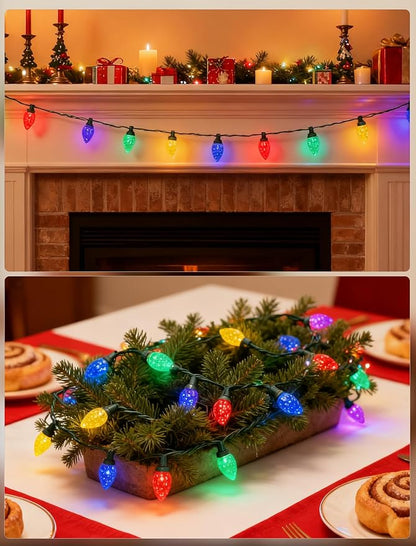 26Ft LED Valentine's Day String Lights Outdoor, C7 Vintage Christmas Lights with 52 Multicolor Strawberry Bulbs, Plug in Fairy Lights for Indoor Patio Porch Garden Party Wedding Roofline House Decor