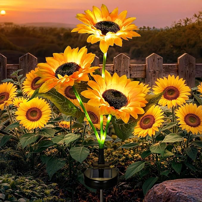 GIGALUMI Solar Garden Lights Artificial Flowers, LED Garden Decor Carefree Sunflower Solar Lights Outdoor Yard Decorations Outdoor, Everlasting Sunflower Decor Gift for Outside Yard Patio (Set of 1)