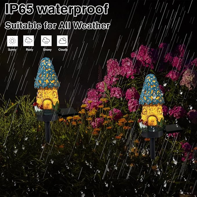 Mushroom Solar Lights Outdoor, Waterproof Fairy Houses Mushroom Garden Decor Decorative Solar Powered Garden Stake Lights for Outside Lawn Walkway Patio Yard (Blue)