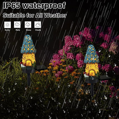 Mushroom Solar Lights Outdoor, Waterproof Fairy Houses Mushroom Garden Decor Decorative Solar Powered Garden Stake Lights for Outside Lawn Walkway Patio Yard (Blue)