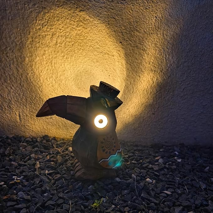 Solar Tiki Statue-WoodWoodpecker Bird-Garden Hawaiian - Solar Outdoor Light Garden Sculptures & Statues Totem Pole | Lumora