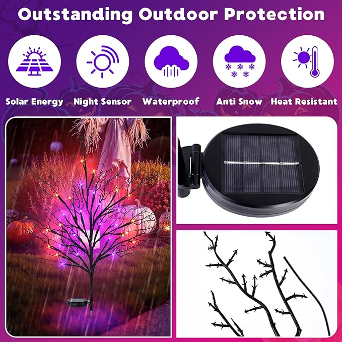 Halloween Solar Pathway Lights 8PCS, Halloween Outdoor Decorations, Artificial Tree Waterproof LED Lights for Lawn Yard Garden Driveway Porch Walkway, Auto On/Off