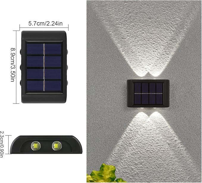MSUIINT Solar Fence Lights, 4 Pcs Outdoor Deck & Wall Lamp, 4 LED Up-Down Lighting, Waterproof for House, Deck | Lumora