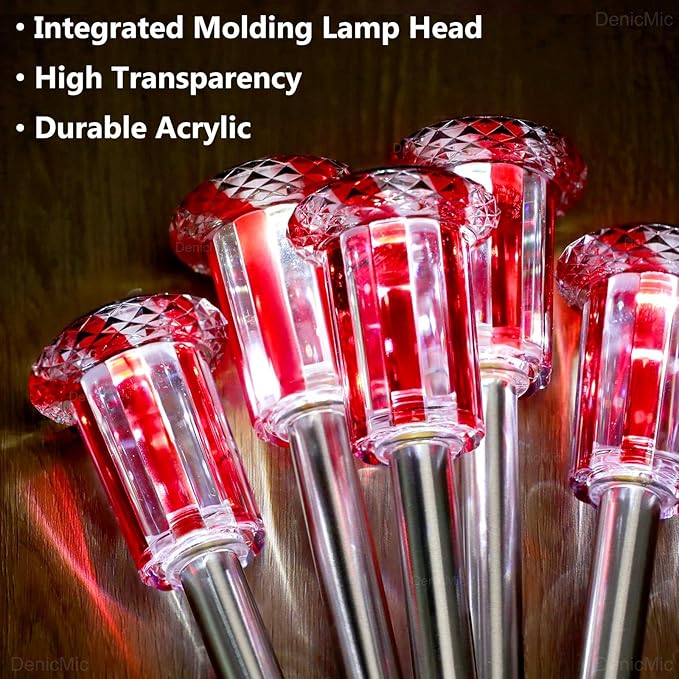 DenicMic Solar Lights Outdoor 10 Pack Waterproof Red White LED Stainless Steel Stake Outside Lights for Yard | Lumora