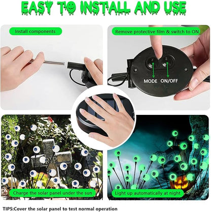 YIQU 4 Pack Solar Halloween Lights Outdoor, Solar Eyeball Lights, 24 LED Green Eyeball Swaying Light with 2 Lighting Modes, Waterproof Outdoor Halloween Decorations for Walkway Yard Lawn Horror Party