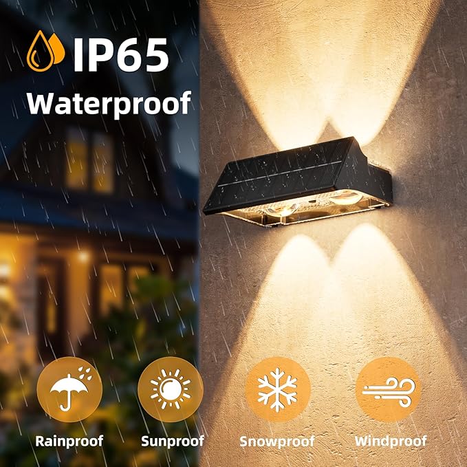 NIORSUN Solar Fence Lights Outdoor, 6 Pack Up and Down Waterproof Solar Wall Lights, Warm & Cool White + RGB, Fence | Lumora