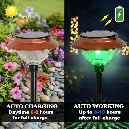 Solar Lights Outdoor 3 Pack Waterproof Solar Christmas Lights Outdoor Multiple Colors LED Iron Stake for Pathway Yard Garden Driveway Outside Decor.