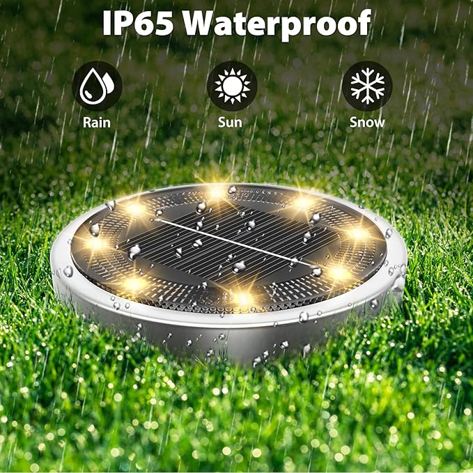nipify 8 Pack Solar Ground Lights Outdoor, 8 LED Solar Disc Lights Waterproof for Yard Garden Walkway Deck Patio | Lumora