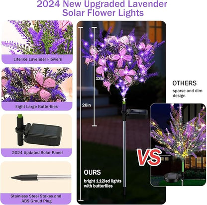 Solar Garden Lights Outdoor, 6 Pack Purple Lavender Solar Butterfly Lights Gardening Gifts for Women,Artificial Flowers Light Purple Halloween Garden Decor for Patio Yard Lawn Christmas