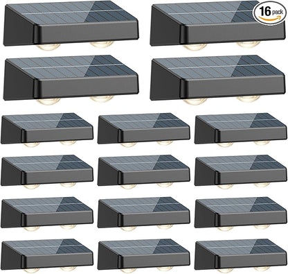 Solar Fence Lights Outdoor, Fence Lights Solar Powered IP65 Waterproof, Warm/Cool White and RGB Colors Changing Solar Wall Lights for Yard Garage Backyard Railing Step Patio Pool - 16Pack