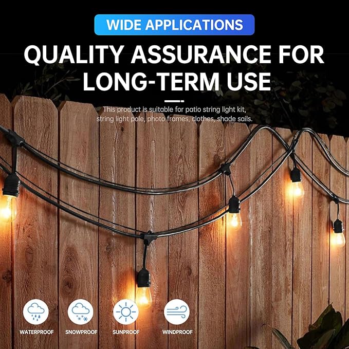 164FT Black Vinyl-Coated 304 Stainless Steel Cable – Heavy Duty String Lights Hanging Kit with Turnbuckle, Thimble | Lumora