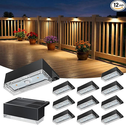 Solar Deck Lights 12 Pack, 3 Color Modes Soft Warm/Natural/Cool Glow, IP65 Waterproof Step Lights for Outdoor Ambiance, Solar Lights for Fence, Deck, Railing, Patio & Backyard Decor (Black)