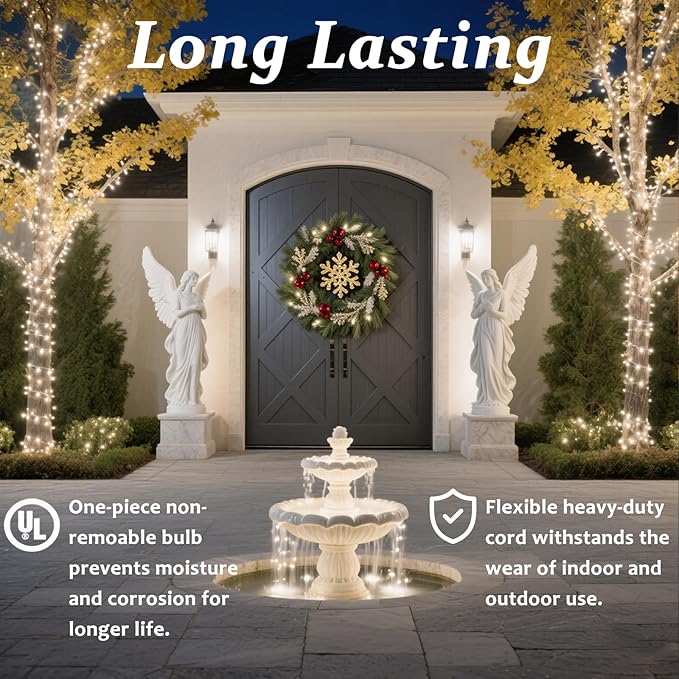 100 Counts LED Christmas Lights Outdoor - 50FT Warm White LED Christmas Lights Commercial Grade Outdoor Waterproof | Lumora