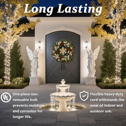 100 Counts LED Christmas Lights Outdoor - 50FT Warm White LED Christmas Lights Commercial Grade Outdoor Waterproof, White Wire Mini Plug in, 5mm Wide Angle Indoor for Xmas, Tree, UL Certified