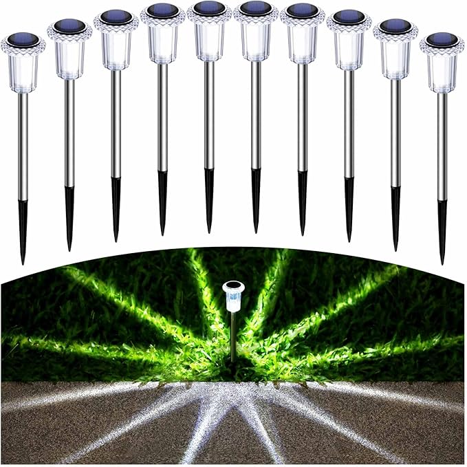 Solar Pathway Lights 10 Pack Christmas Solar Lights Outdoor Waterproof 6000K Cold White Yard Lighting, LED | Lumora