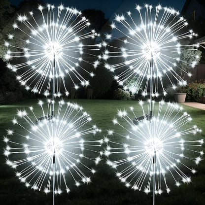 JJGoo Solar Firework Lights, 4 Pack 120 LEDs 2 Lighting Modes Solar Garden Lights Outdoor Waterproof for Yard Patio Walkway Pathway Party Wedding Christmas Decorative - White