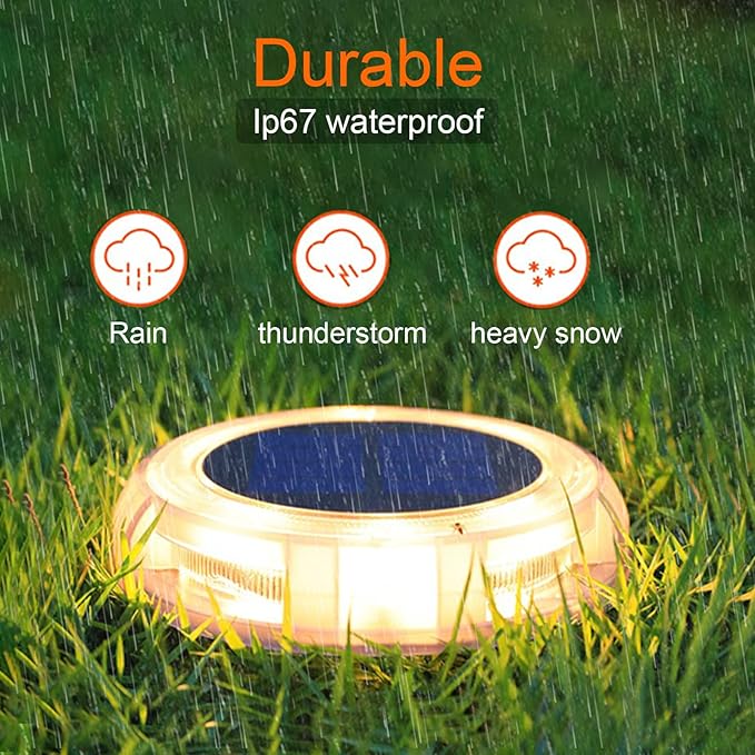 Solar Garden Deck Light Waterproof Solar Disk LED Yard Lights 1800mAh Outdoor Garden Landscape Ground Lighting for Yard Lawn Patio Pathway Walkway (4PACK) (Warm White, 4)