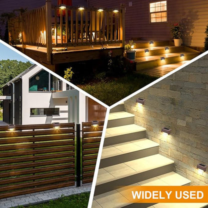 Geelin 32 Pcs Solar Deck Lights Outdoor, Waterproof LED Solar Step Fence Lights for Stairs, Step, Railing, Patio, Driveway, Garden, Pathway and Yard(Brown Shell Warm White Light)