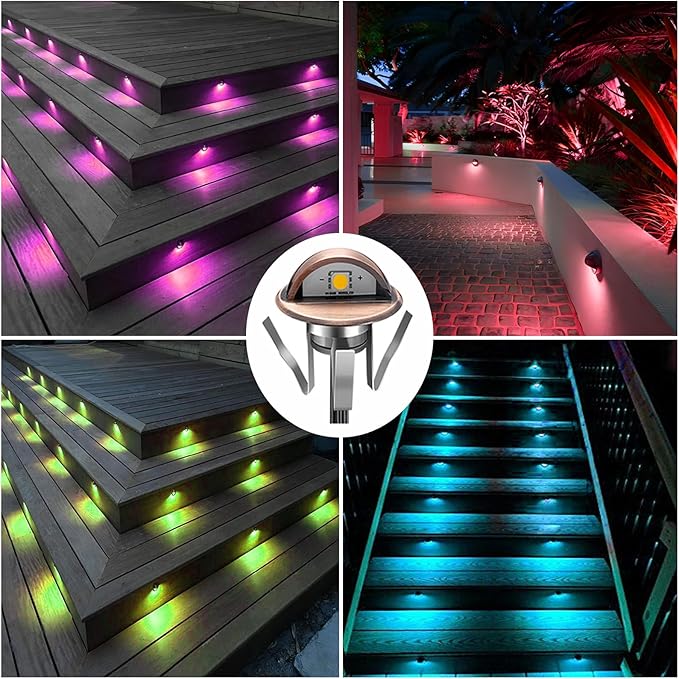 LED Deck Stair Lighting Kit, Low Voltage Patio Deck Lamp IP65 Φ1.38 Indoor Outdoor Wood RGB Multicolored Recessed | Lumora