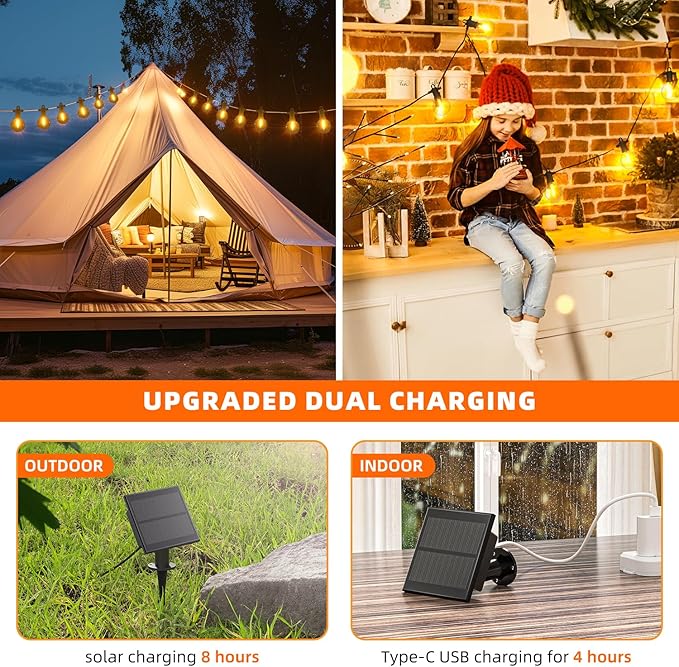 Kawaya Solar Powered String Lights for Outside, Outdoor IP65 Waterproof LED Patio Light with USB-Charging | Lumora