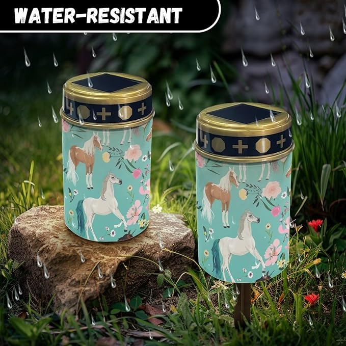 Horse Floral Solar Lights Outdoor Waterproof Garden Solar Light Cemetery Decoration Memorial Lamp Solar Pathway Lights for Home Path Kitchen Gift for Friends