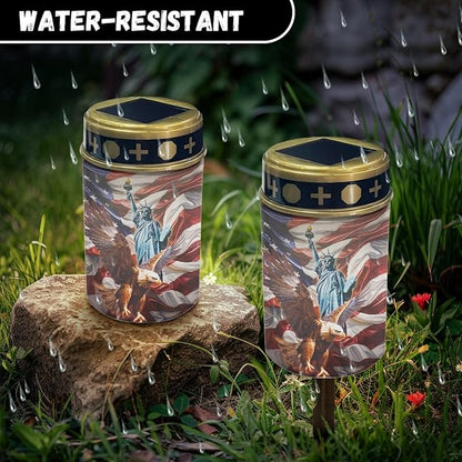 US Flag Eagle Cemetery Lights - Solar Powered Outdoor Garden & Landscape Lights