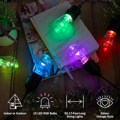 Outdoor String Lights - 50FT Color-Changing Patio Lights with Remote and Vintage-Style LED Edison Bulbs for Porch, Backyard, and Events by Pure Garden