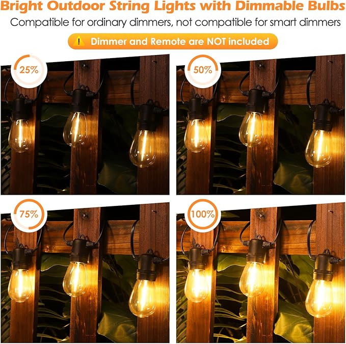 96FT S14 Outdoor String Lights Bundle with 25FT ST38 Led String Lights - Warm White